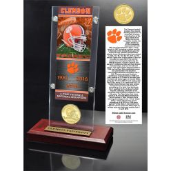 Clemson Tigers 3-Time National Champions Ticket & Bronze Coin Acrylic Desk Top