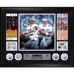 Roger Staubach & Troy Aikman Cowboys Super Bowl Traditions Silver Coin Photo Mint